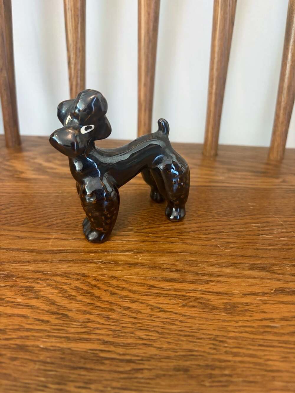 Vintage Ceramic Poodle Figurine Glossy Black Japan